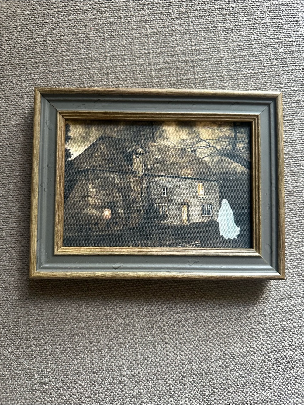 Framed Haunted House with Ghost - Wall Art Gray and wood frame